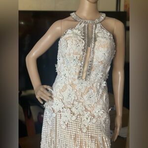 Rachel Allan White Floral Lace Mini Dress